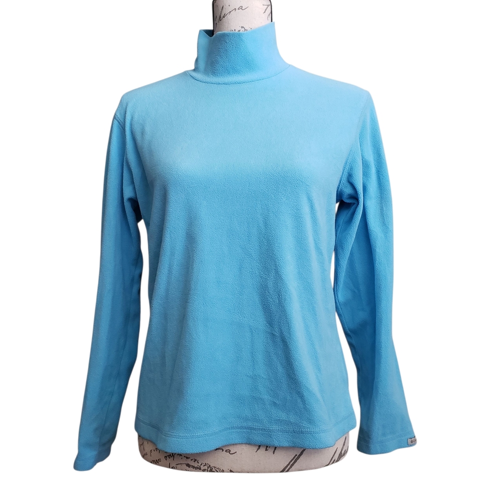 Columbia Fleece Mock Neck Aqua Blue Womens Medium Pullover Longsleeve Base Layer